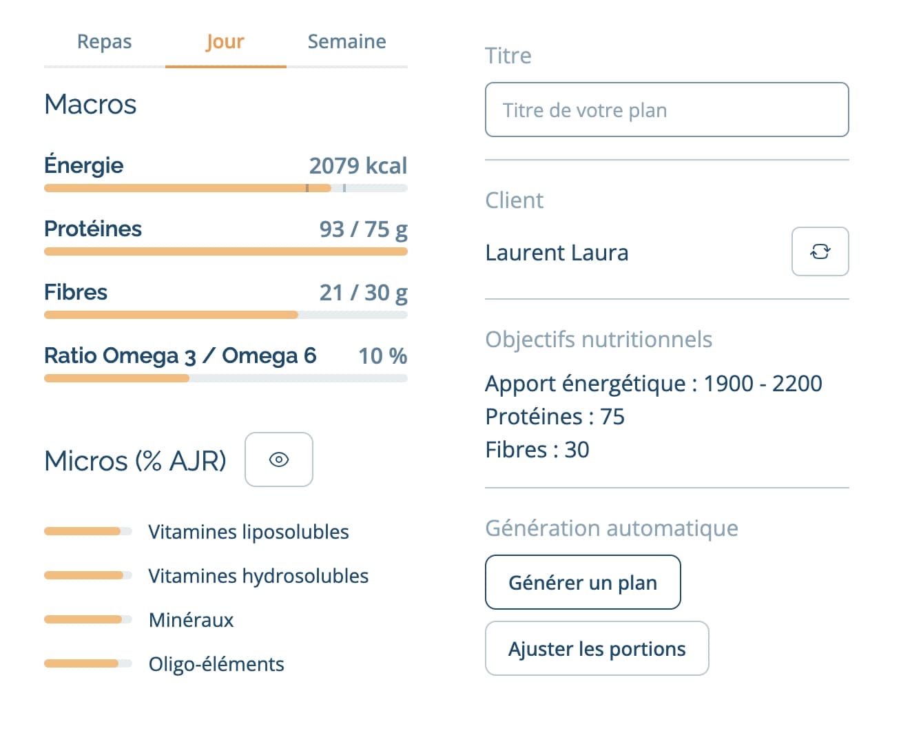 Capture d'écran montrant la sélection de client et le bouton permettant de générer un plan en un clic